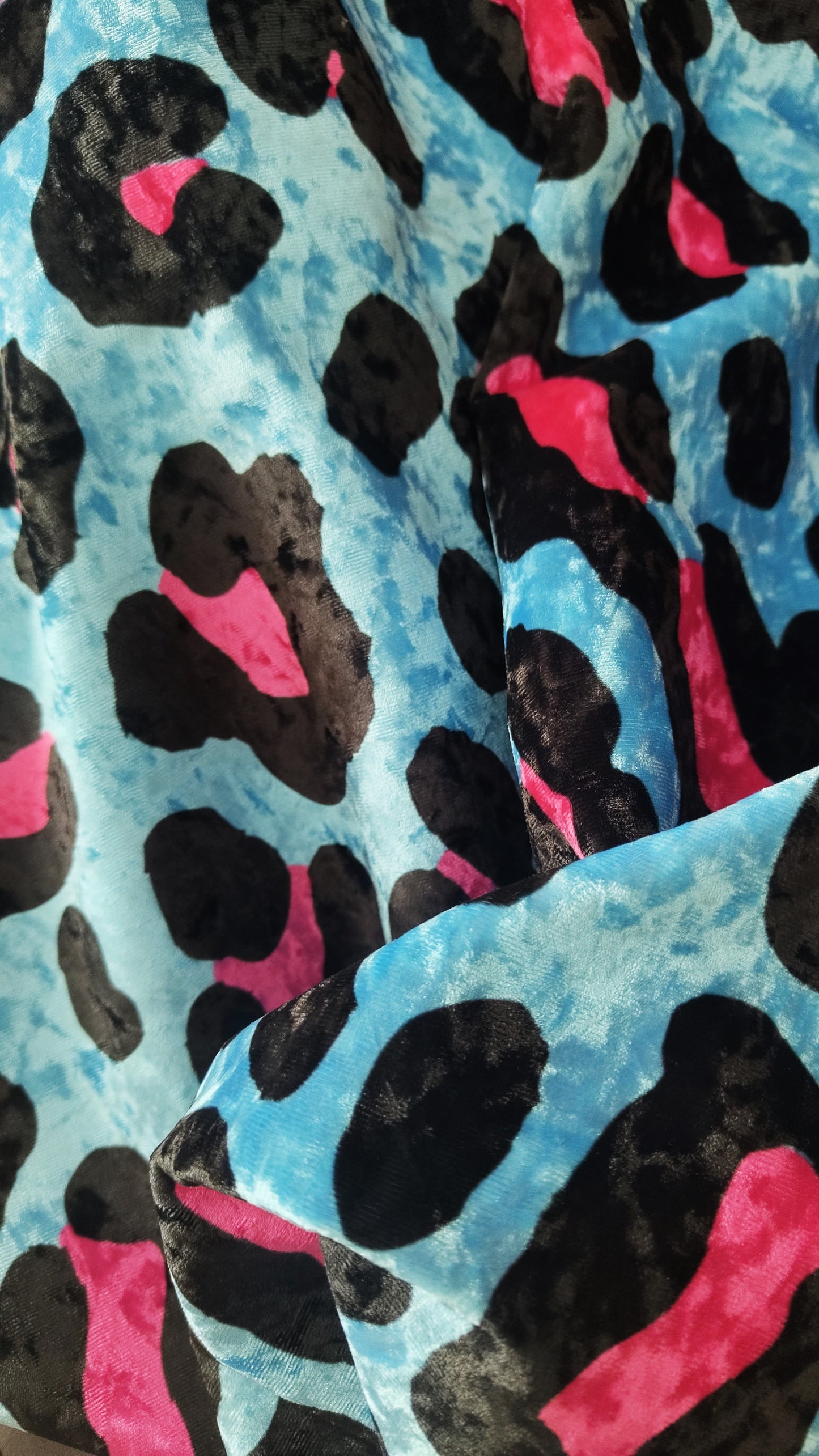 Fabric - Blue Leopard Crushed Velvet